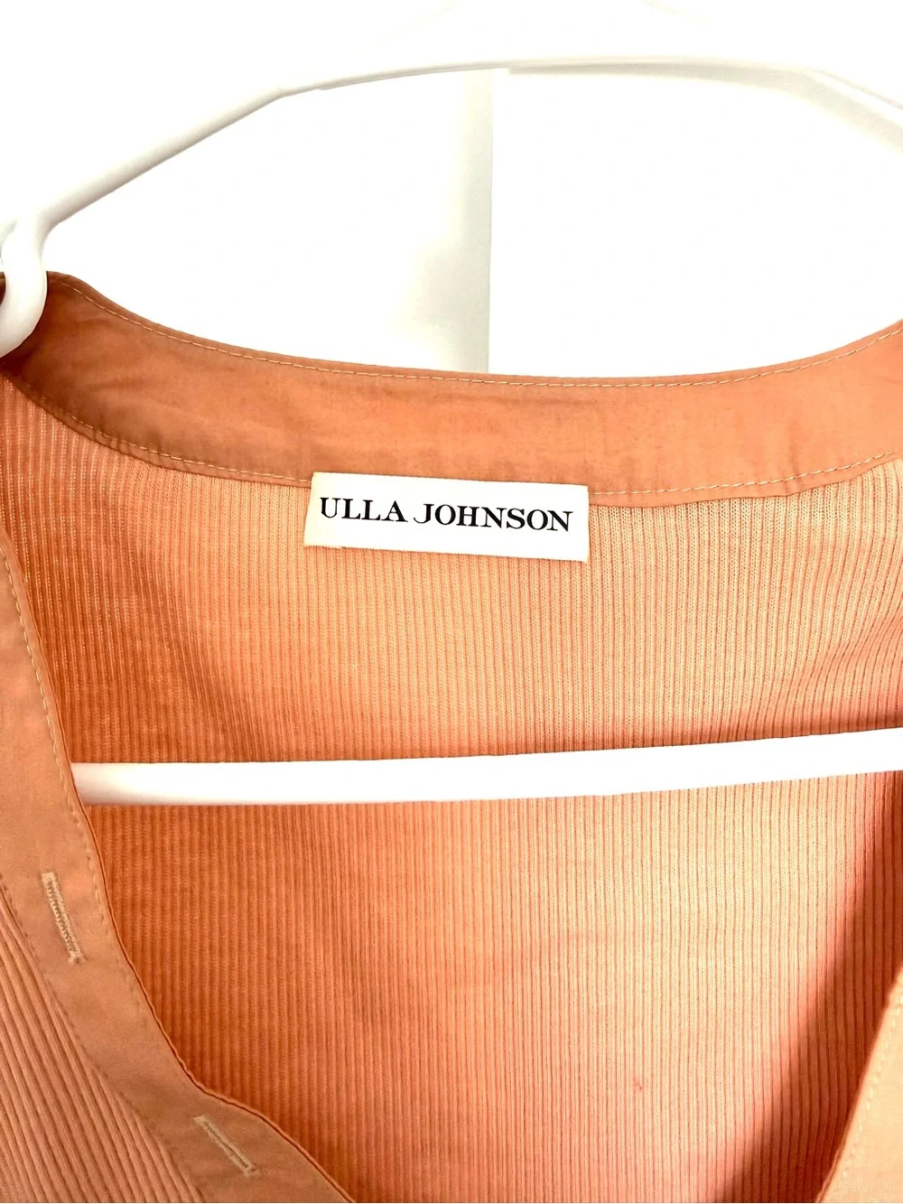 Ulla Johnson Peach Puff-Sleeve Button-Neck Top